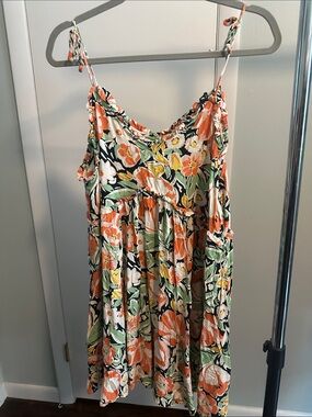 Patrons of Peace Black Floral Tie-Shoulder Dress with Orange & Green Accents